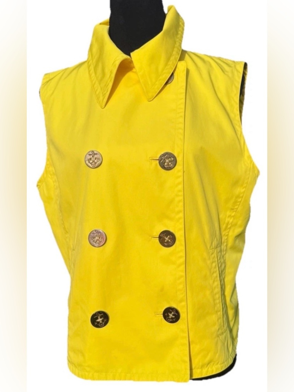 Lauren Ralph Lauren Yellow Double Breasted Vest Gold Buttons Nautical Preppy L